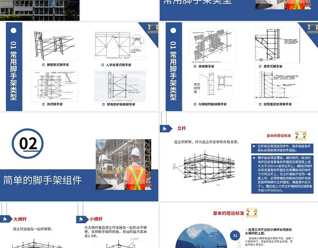 蓝色简约商务风脚手架安全工作培训PPT