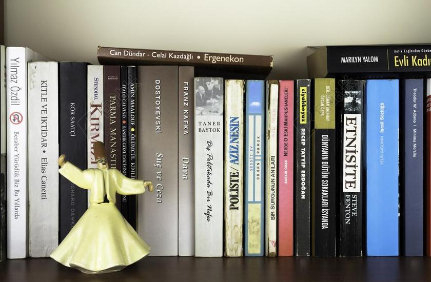 教育简约排列有序的书籍和武功玩具背景图片