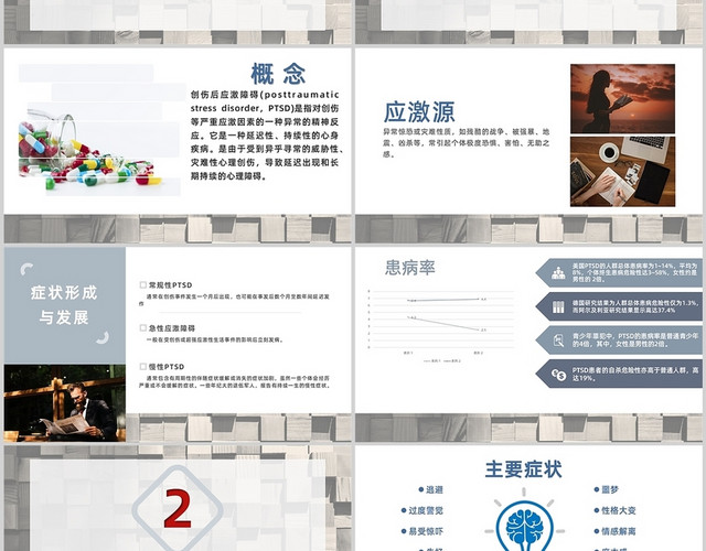 棕色简约风创伤后应激障碍预防与治疗PPT创伤性应激障碍PTSD科普心理健康