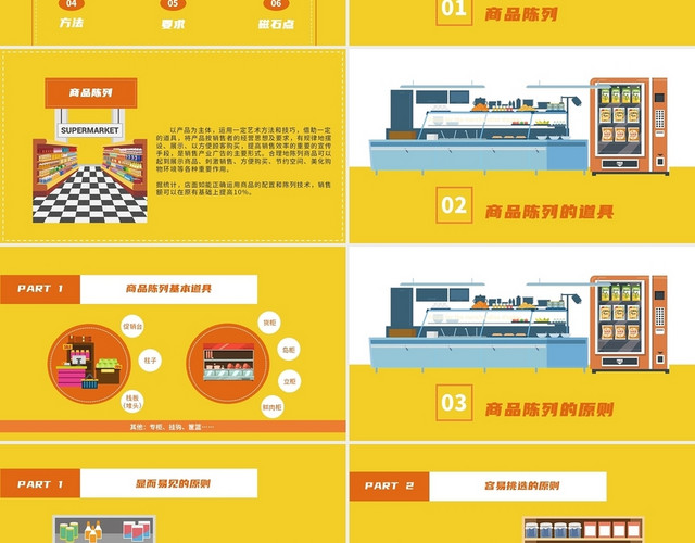 橘黄色调可爱卡通风超市商品陈列培训超市培训PPT