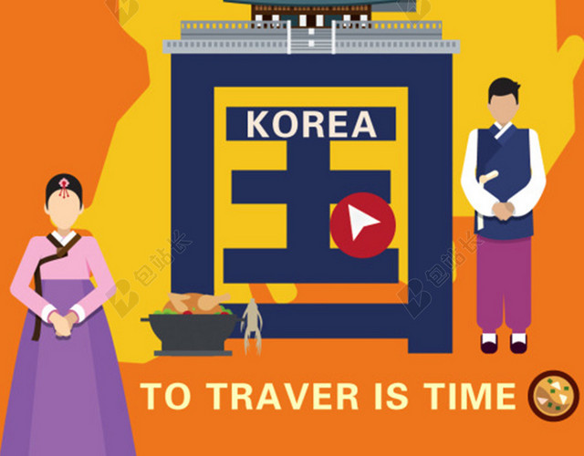 黄色韩国旅游背景图