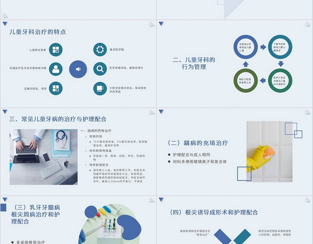 蓝色绿色医疗简约商务口腔门诊的常见疾病及护理配合PPT模板