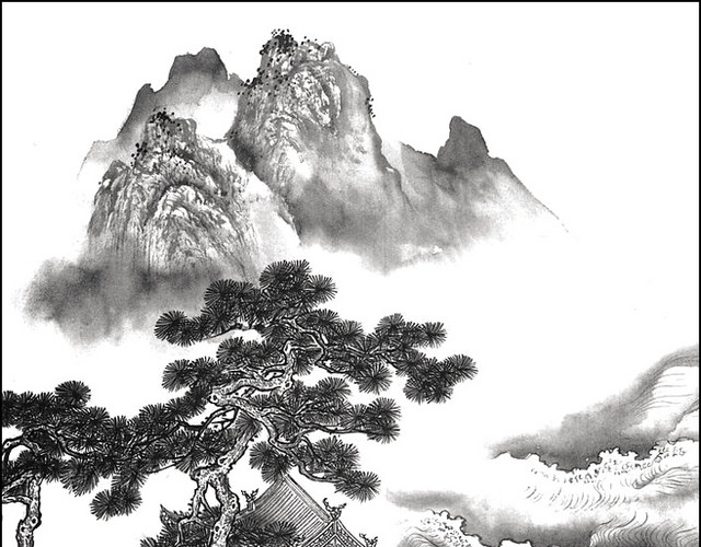 崇山越岭水墨画