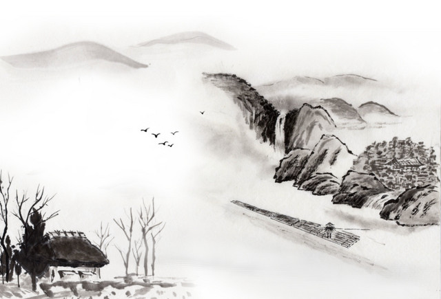 水墨山水古镇