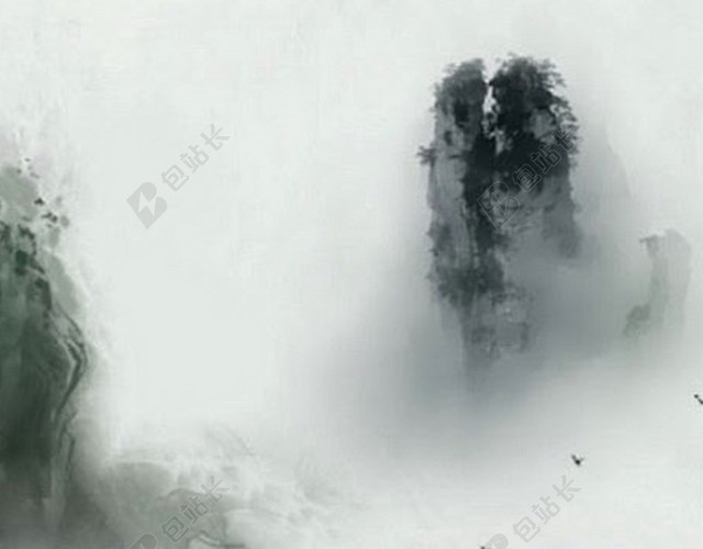 船舶水墨风山水H5背景