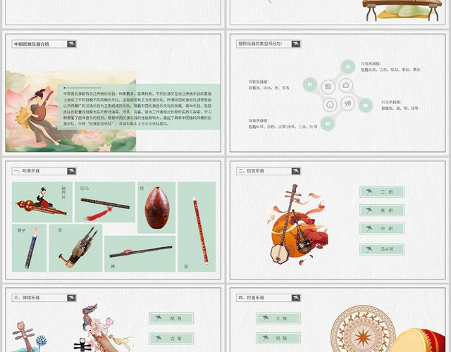 简约中国风课件中国民族乐器分类PPT模板