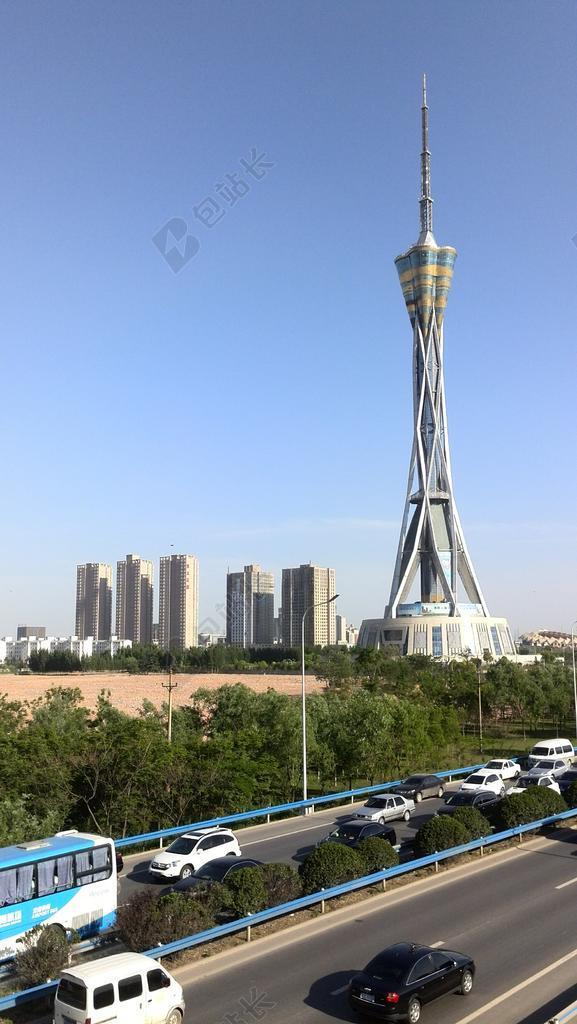 河南福塔 秋天 钢结构建筑 4A景点 河南电视台 车流 立交桥