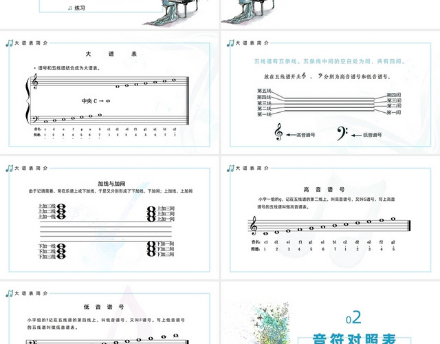 水彩   五线谱知识课件  小清新风格   音乐课件PPT