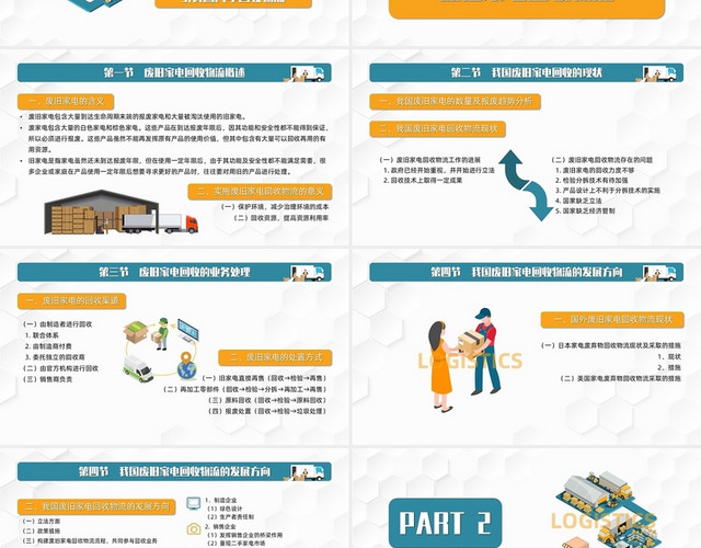 蓝橙卡通简约大气商务回收物流实务废旧回收PPT模板