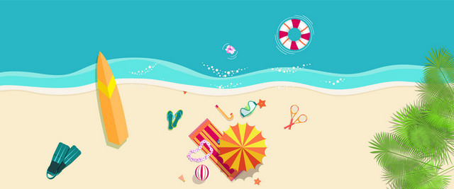 清新夏日沙滩插画