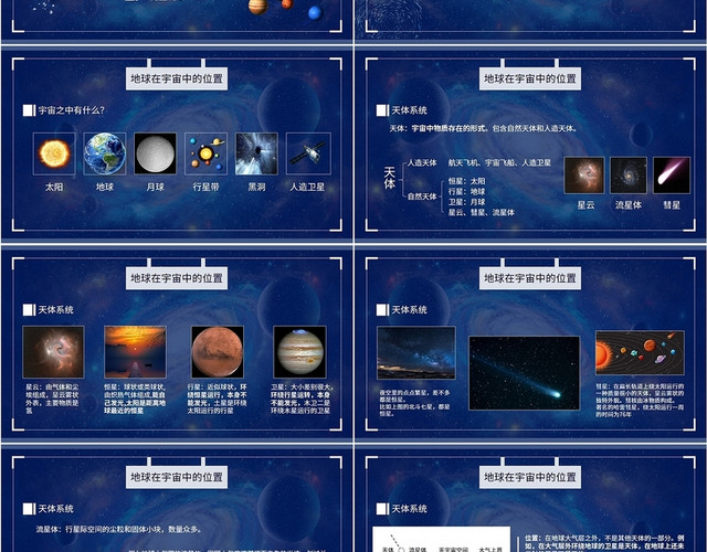 蓝色星空星球类地球的宇宙环境地理教师教学课件航空航天卡通模板