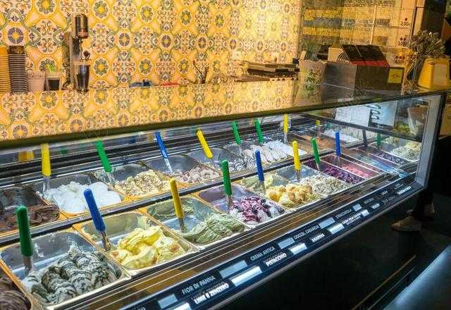 食物冰柜里美味的冰淇淋背景图片