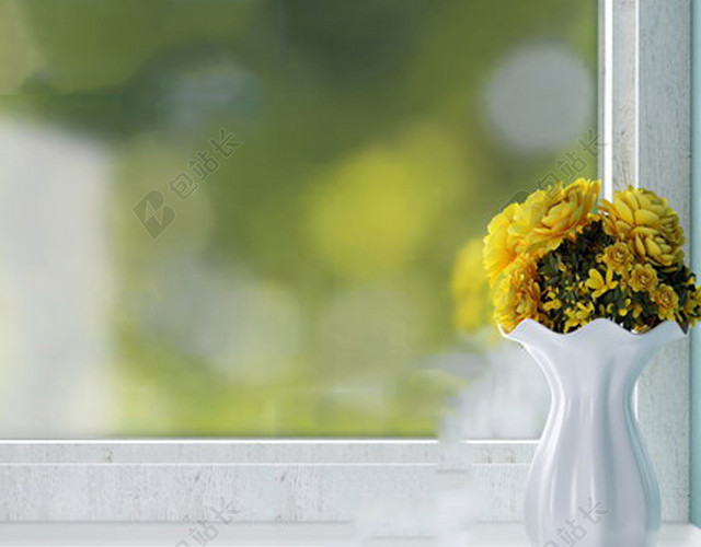 温馨窗台鲜花背景图