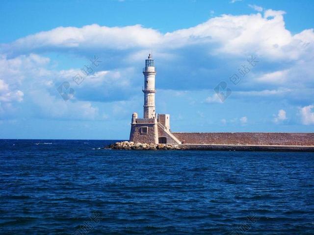 灯塔 海 希腊 伊拉克利翁 蓝色 地中海 克里特岛 端口