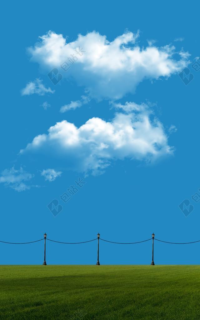 下载 壁纸 天空 蓝色 草 灯 原野 绿草 多云