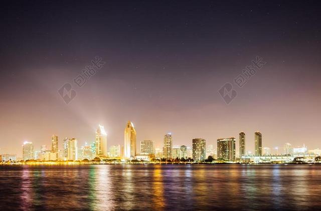 市容 夜 天际线 城市 市中心 光 摩天大楼 查看 黄昏