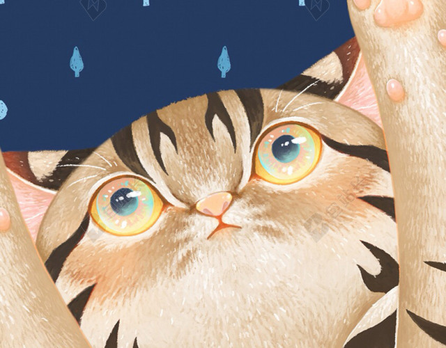 蓝色卡通萌萌猫咪H5背景素材