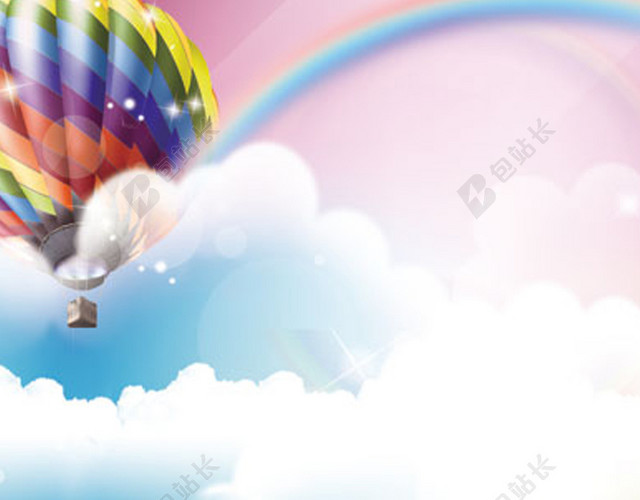 梦幻童话热气球彩虹背景图
