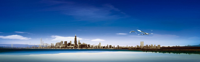 蓝色海建筑物海报背景BANNER
