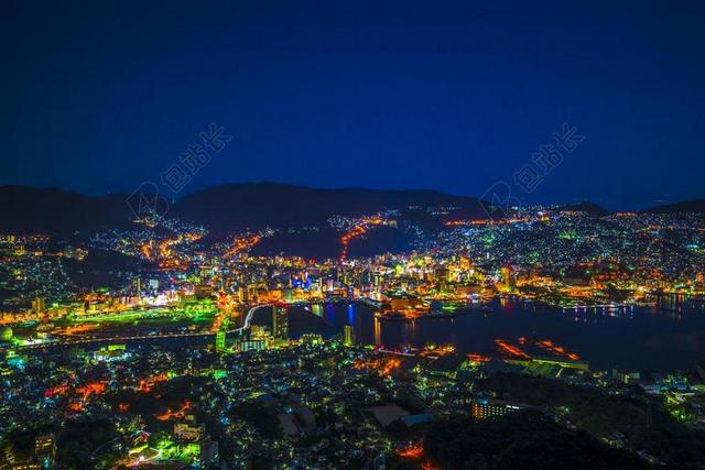 时尚夜景长崎日本九州市中心背景图片