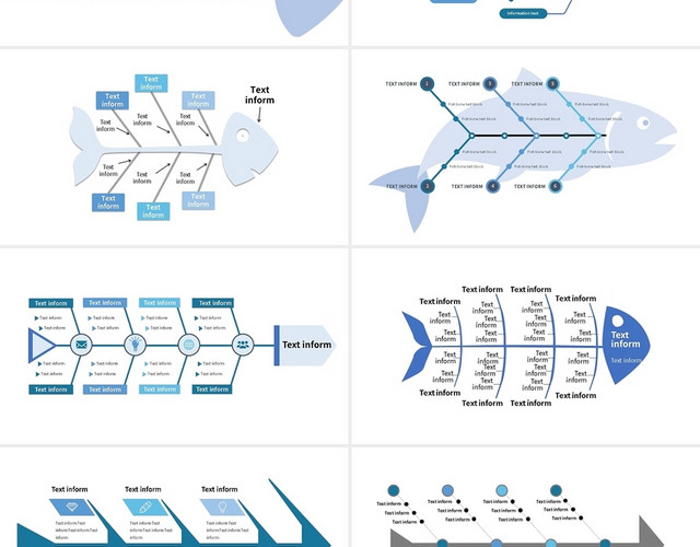 蓝色简约QC鱼骨信息可视化PPT图表PPT模板