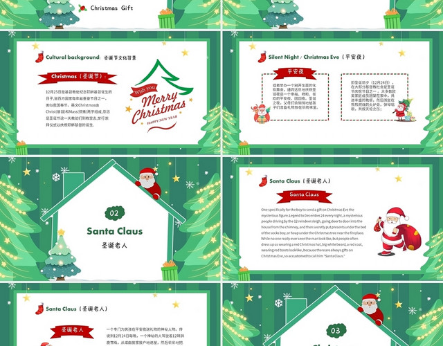 绿色卡通清新儿童圣诞节英文介绍PPT
