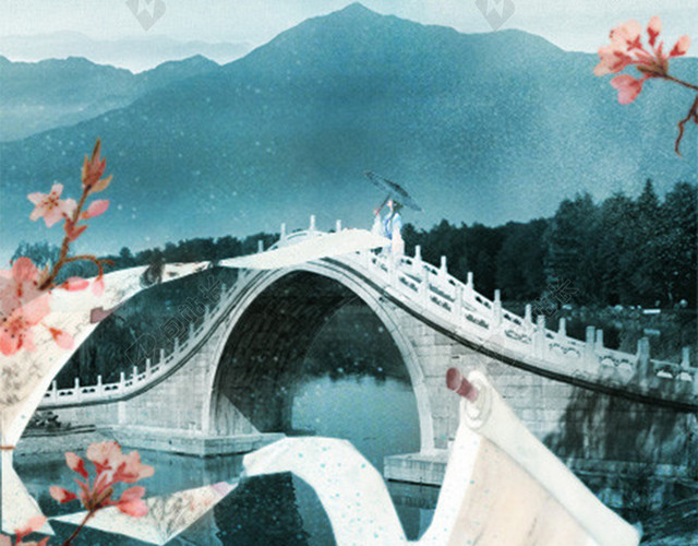 手绘烟雨江南春季H5背景