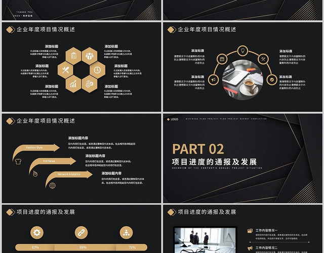 黑金高端简约商务总结项目报告岗位竞选述职融资计划书PPT模板