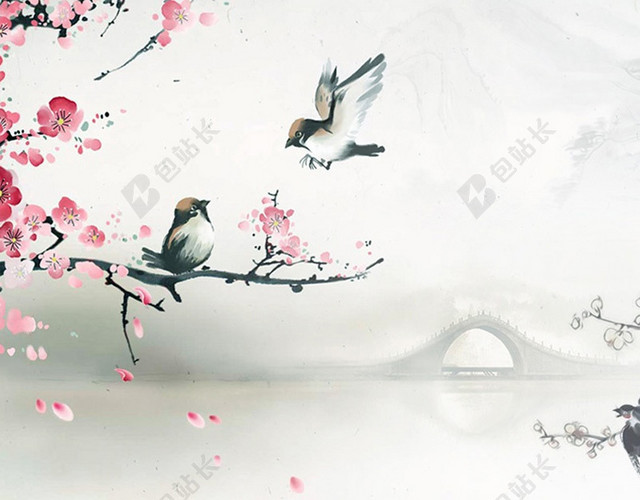 梅花喜鹊拱桥背景