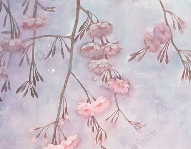 中国风桃花水墨画H5背景