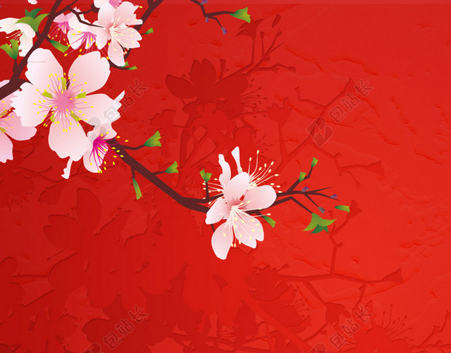红色桃花中国风H5背景