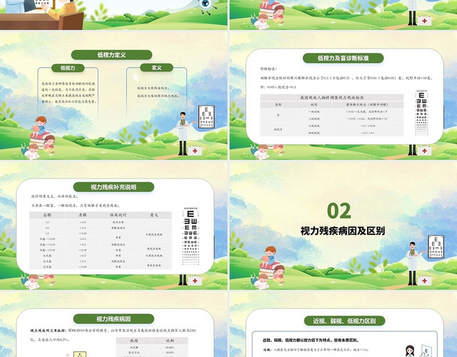 绿色 绿色简约 视力康复 视力爱护PPT主题保护眼睛