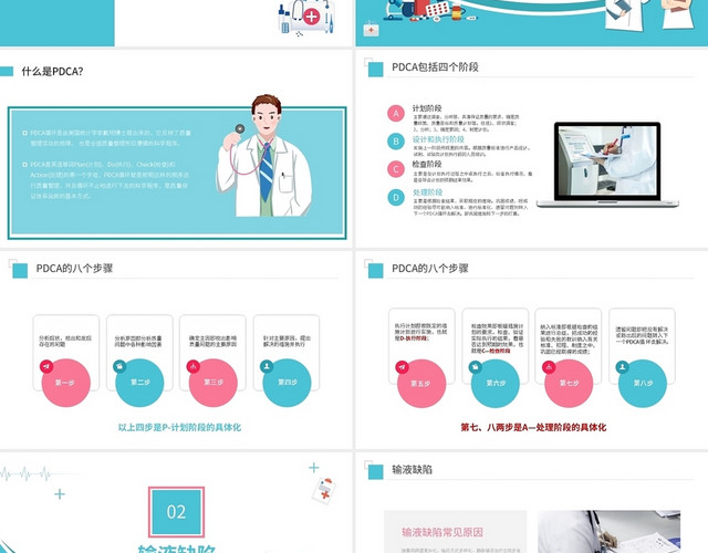 蓝色简约护理输液PDCA应用PPT模板