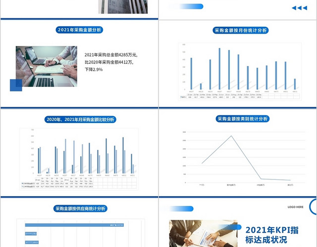 蓝色简约风企业采购年终工作总结PPT工作总结年终总结