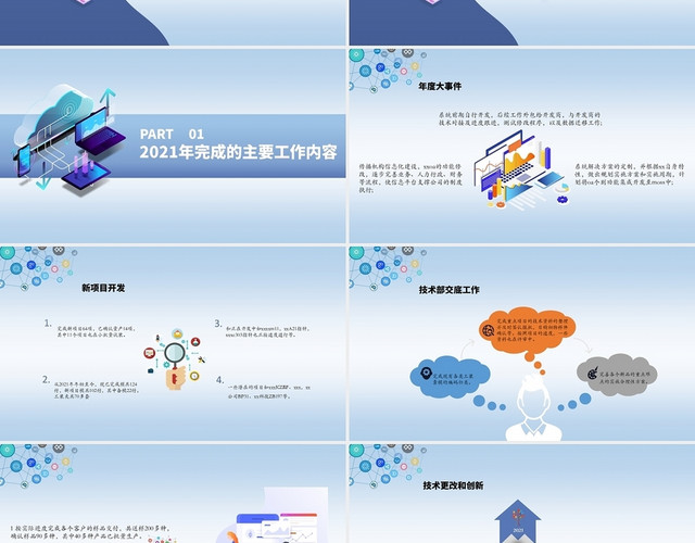 蓝色 蓝色简约商务 技术部年终总结 工作总结PPT