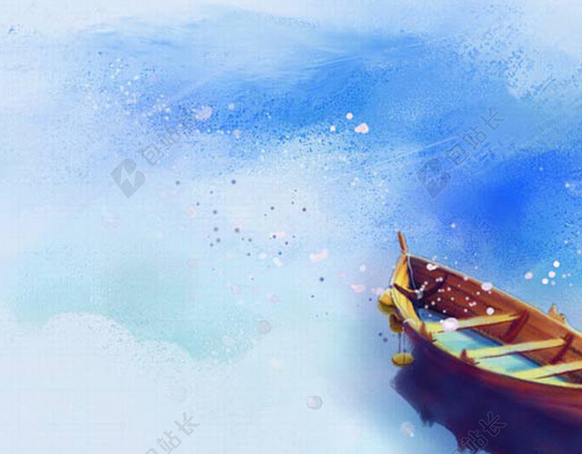 清新手绘油画小船背景图