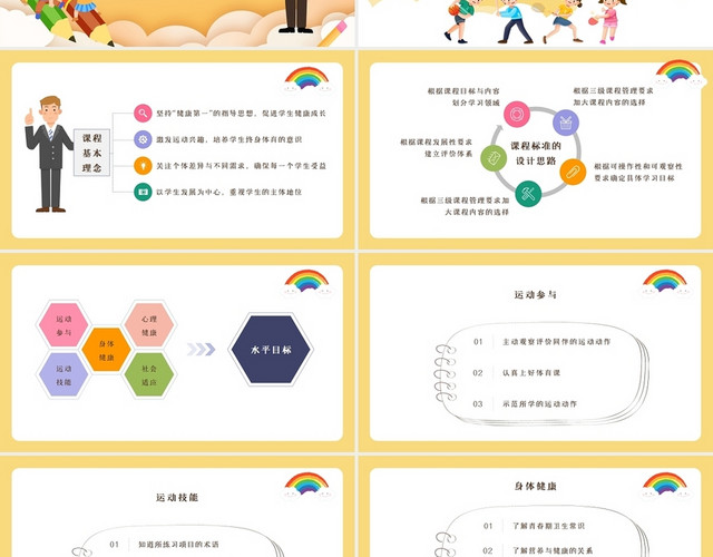 黄色卡通可爱小学体育与健康水平三说教材课件培训PPT模板