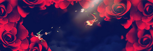 情人节主题浪漫玫瑰花瓣天使背景BANNER