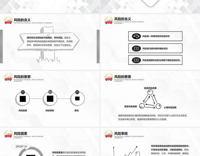 白色线条简约商务汽车保险与理赔授课培训PPT模板