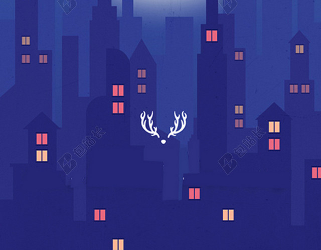 卡通扁平城市夜景H5背景素材