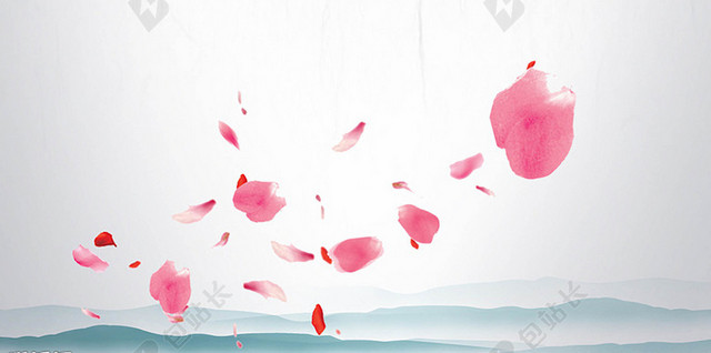 简约玫瑰花瓣绿色竹子背景