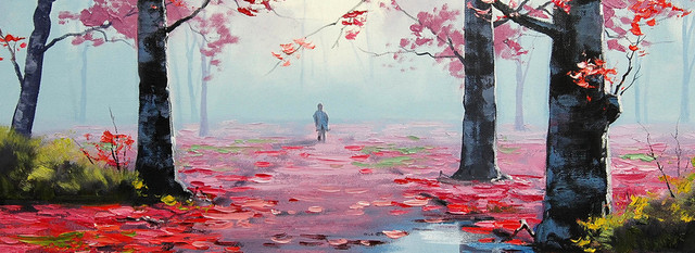 油画雨后漫步背景
