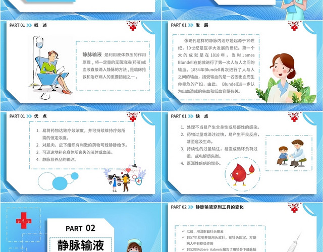 蓝色简约潮流医院医疗专业护士静脉输液护理知识汇报说课培训模板