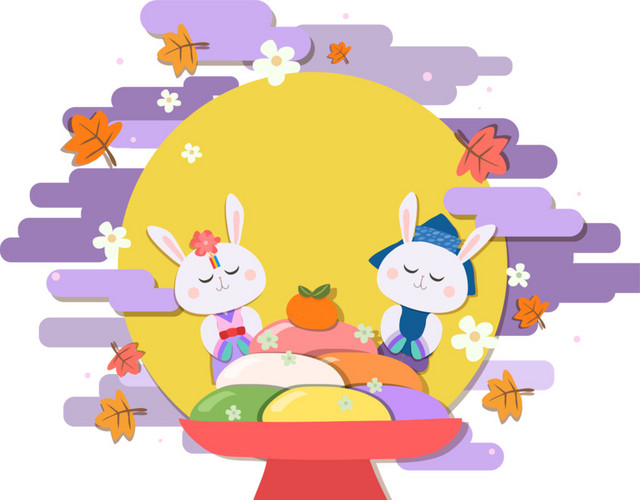 卡通兔子月饼中秋节素材