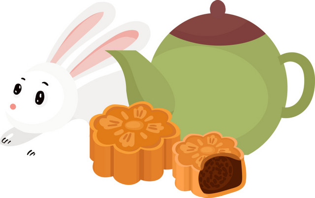手绘中秋节卡通兔子卡通月饼素材