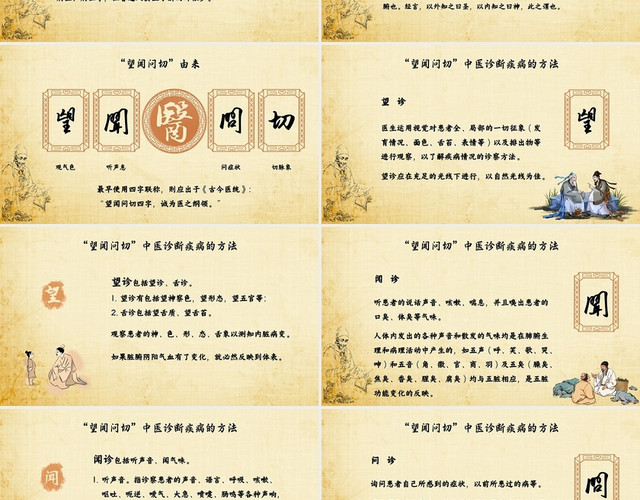 黄色复古国风中医诊断方法望闻问切你真的了解吗课件PPT