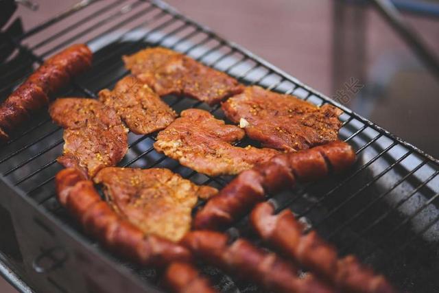 食品 烤架 猪肉 香肠 餐 夏天 假期 度假 烧烤