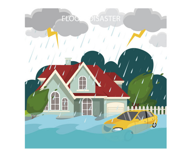 卡通雷神雨自然灾害素材