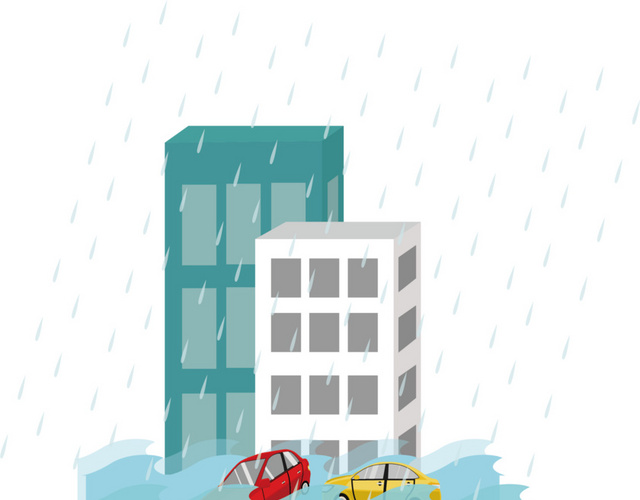 卡通自然灾害洪水淹没城市素材