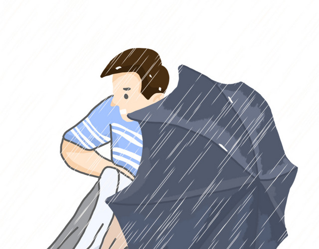 风雨中打伞少年素材